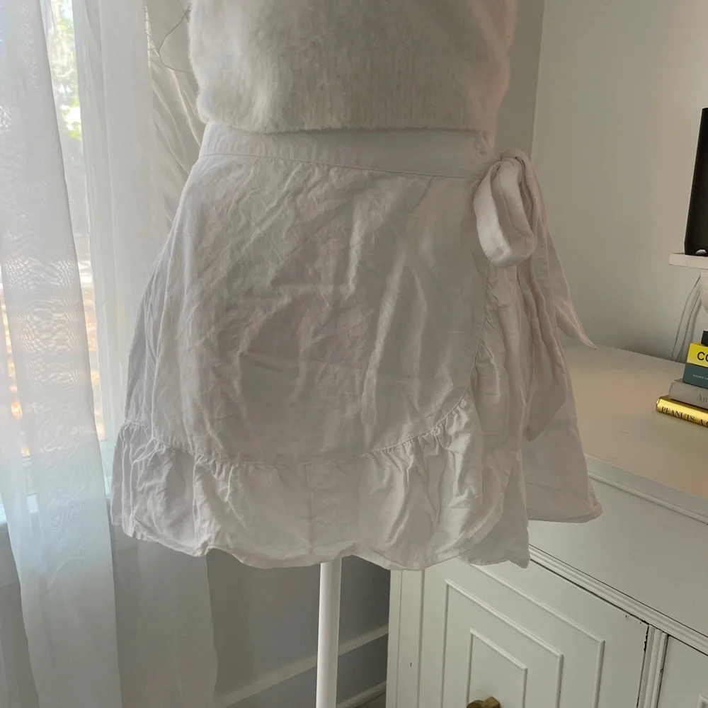 Aerie Linen Blend Lined Ruffle‎ Wrap Mini Skirt White Size XS